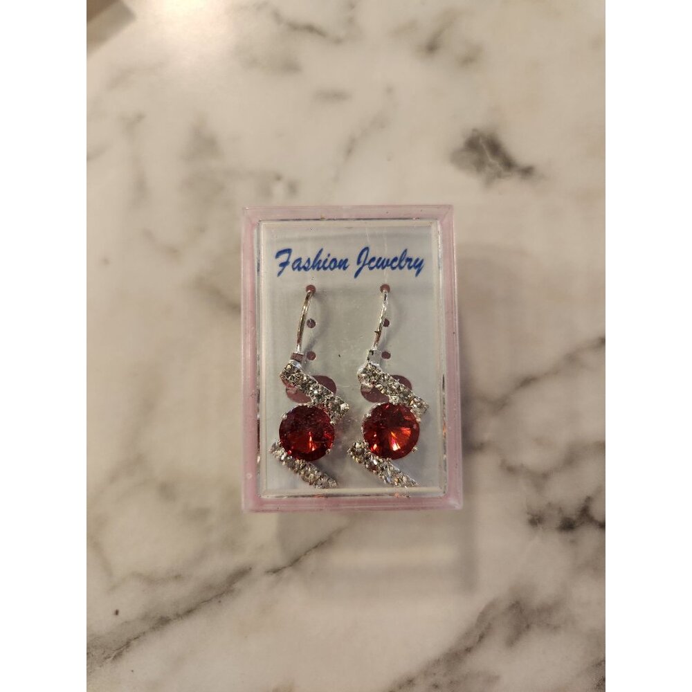 Vintage Red Crystal & Silver Tone Rhinestone Fashion Jewelry Earrings
